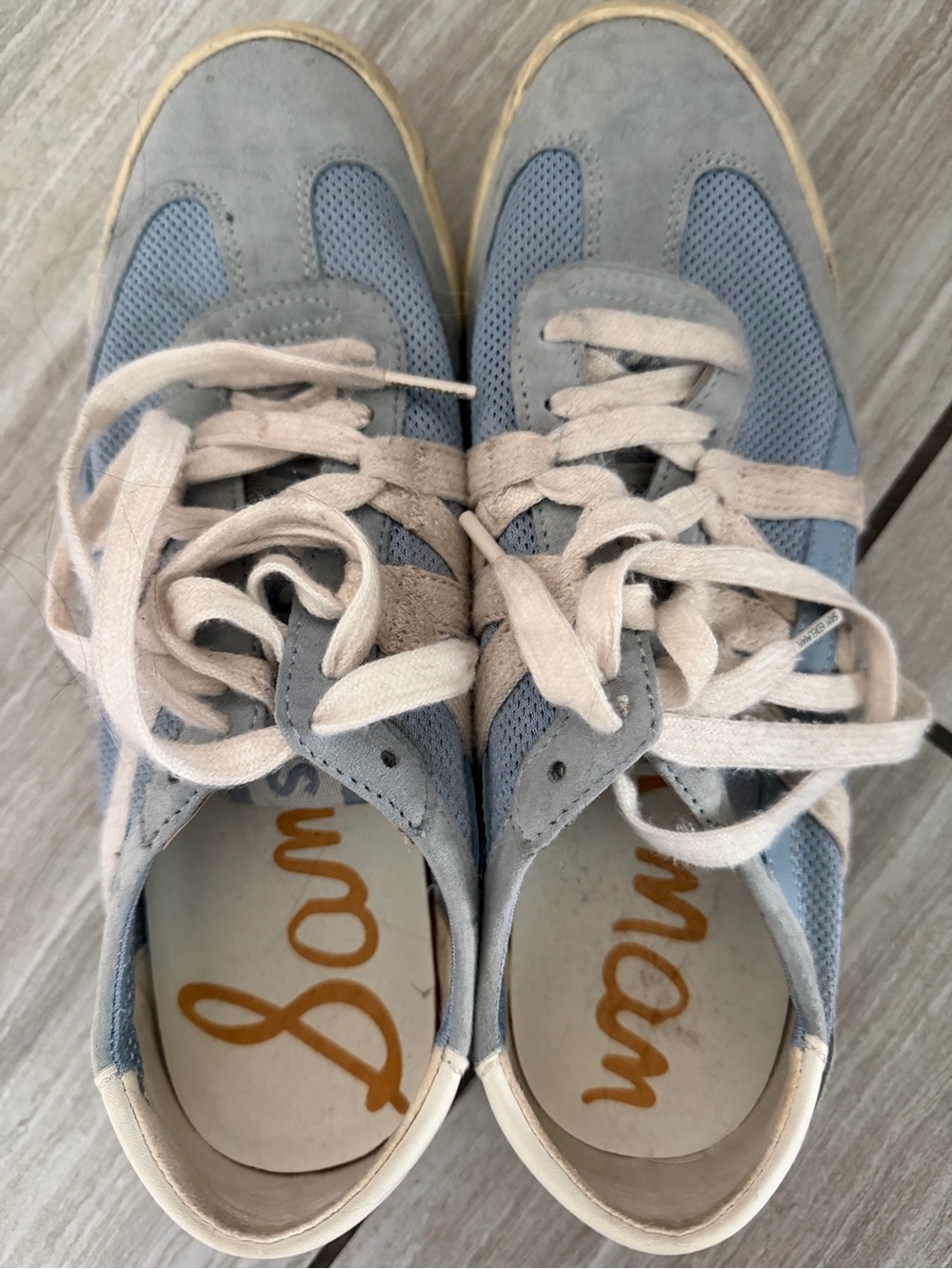 Sam Edelman Pale Blue and Cream Suede Sneakers
